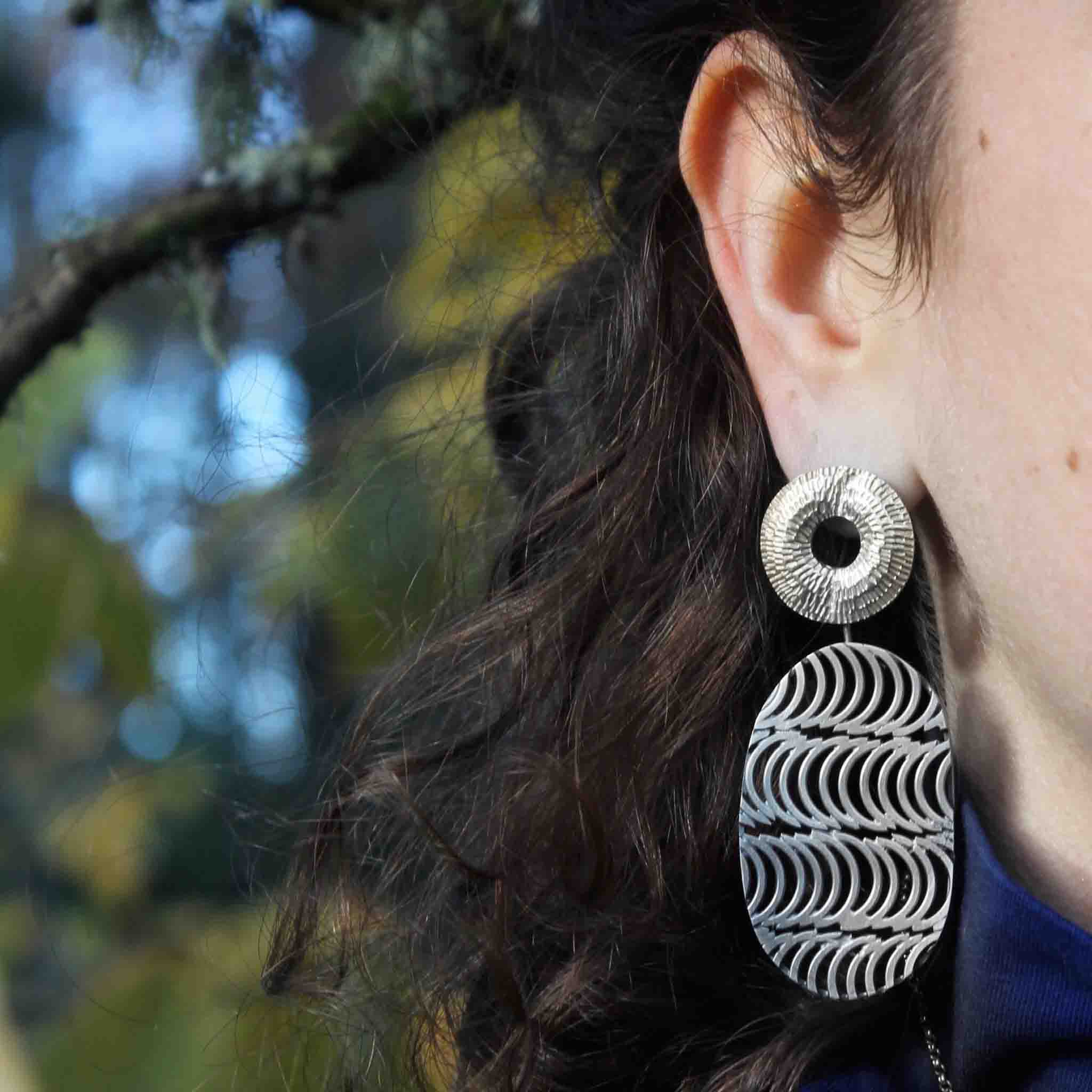Silver Two-in-One Patterned Studs and Earrings